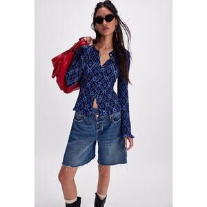 Free People Women’s Small Caught A Feeling Smocked Top Long Sleeve Boho Party